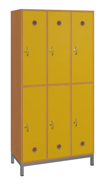 SBS-2233 šatní skříň 6-boxová, 1800x900x400 mm, kovové nohy, korpus buk royal, dvířka žlutá odio